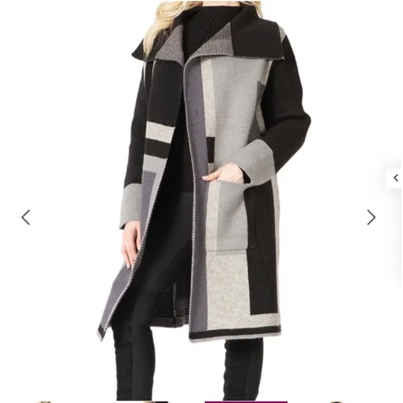 Vertigo Black & Grey Abstract Sweater Coat, size L, new condition - Picture 3 of 4